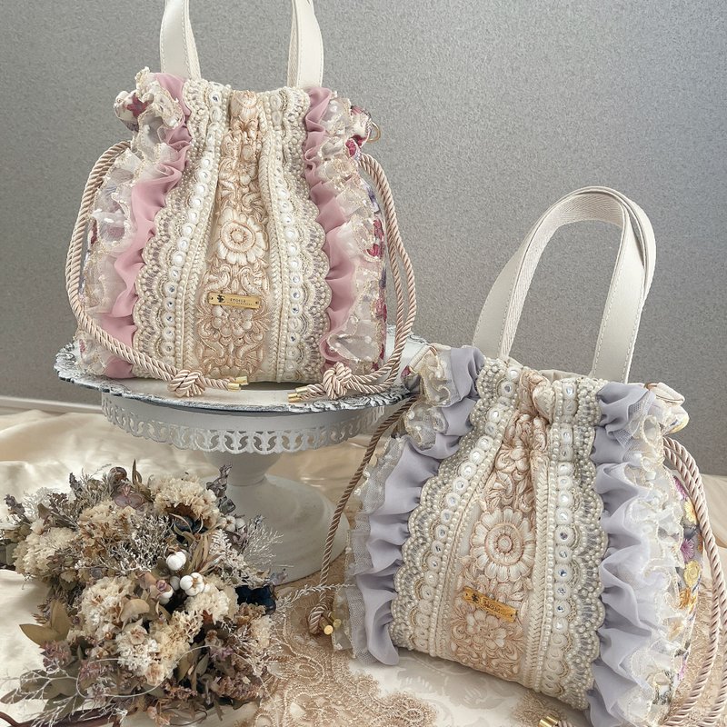 印度刺绣缎带迷你束口 - 手提包/手提袋 - 其他材质 