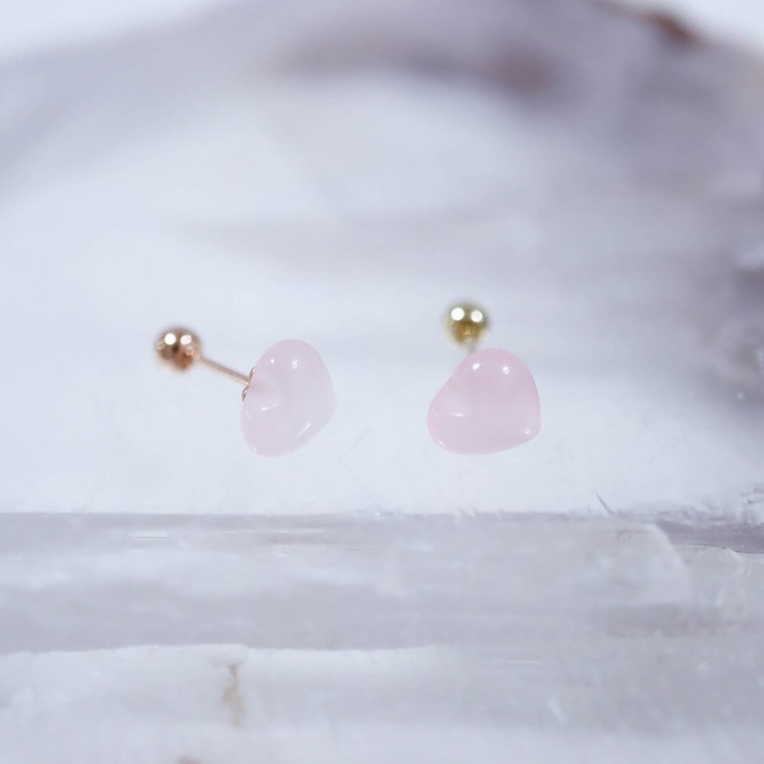 转珠 粉晶锁珠 粉水晶 14K 黄K金　玫瑰金 锁珠耳环 纯K金耳环 - 耳环/耳夹 - 贵金属 