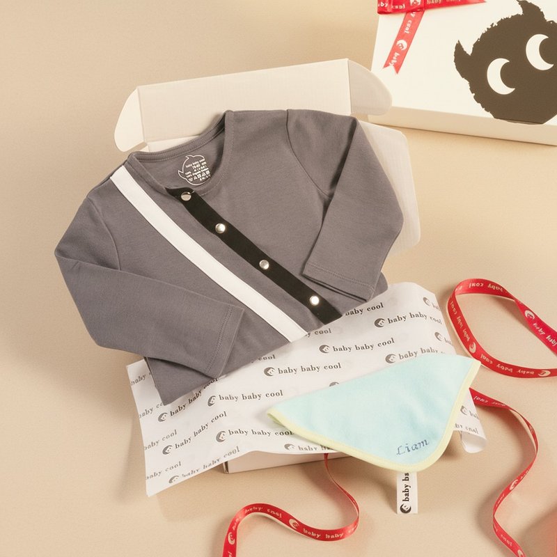 定制化姓名 新生儿礼物 庞毕度系列-斜坡包屁衣 弥月礼 - 包屁衣/连体衣 - 棉．麻 灰色