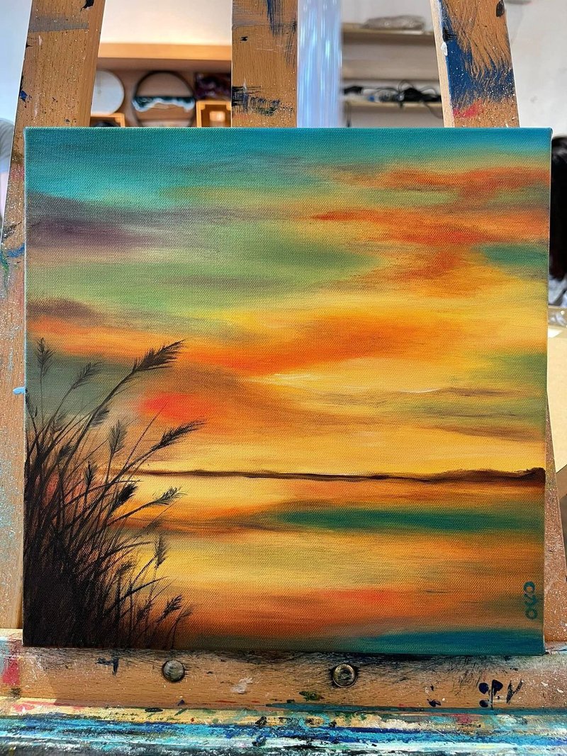 王咖咖 油画-傍晚湖景-25*25cm 2000元 - 海报/装饰画/版画 - 颜料 黄色