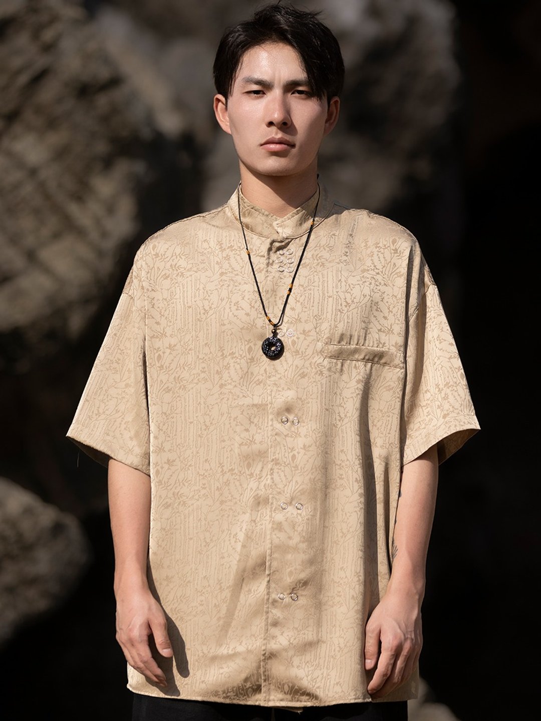 新中式复古 立领短袖衬衫 - 男装衬衫 - 其他材质 多色