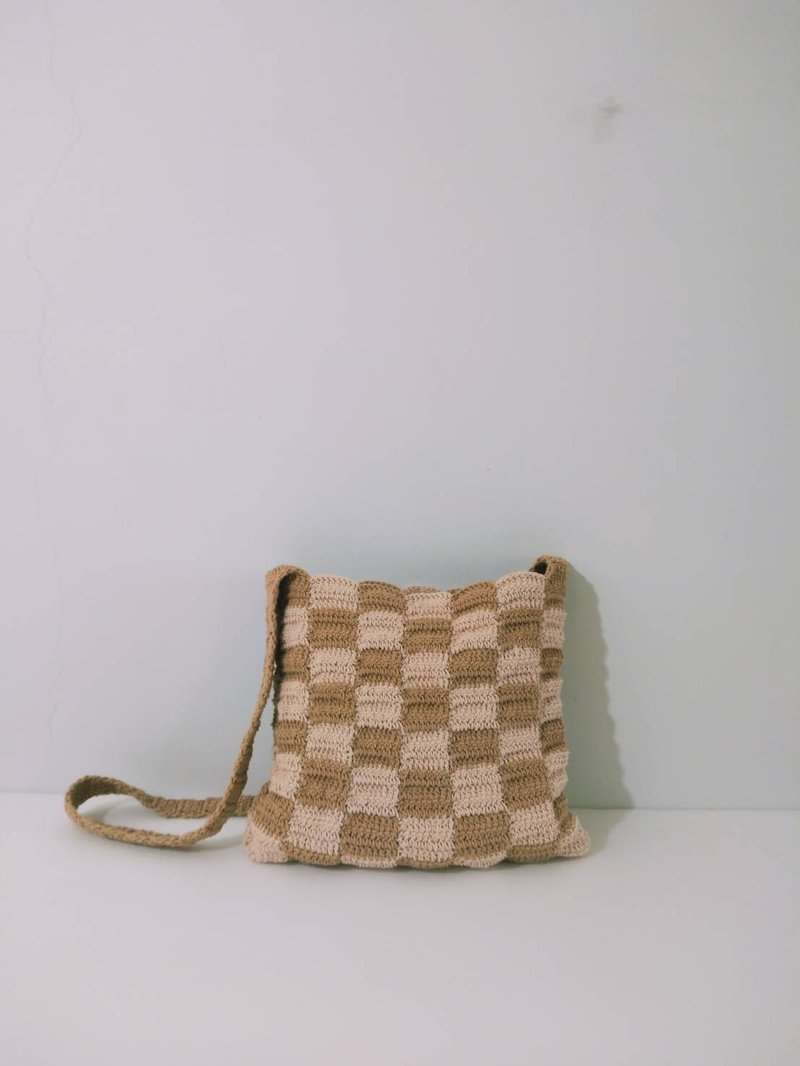 可定制 棋盘格侧背包 - 侧背包/斜挎包 - 棉．麻 卡其色