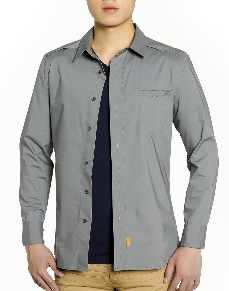 男生恤衫 (深灰) - 男装衬衫 - 棉．麻 灰色