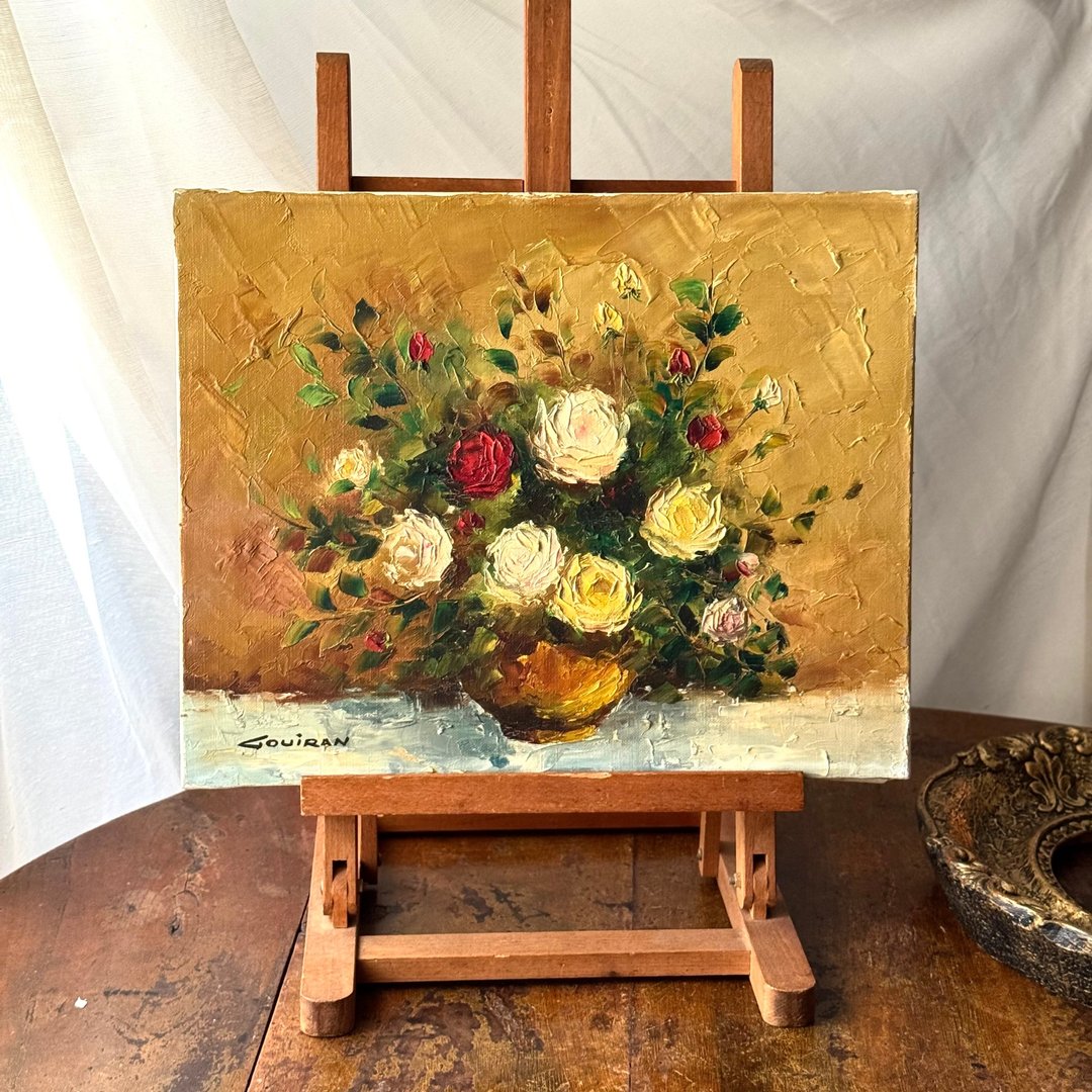 50659-迷人法国古董花卉油画画家落款 41x33 cm - 墙贴/壁贴 - 其他材质 