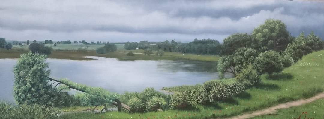 河岸绘画风景原创艺术复古自然水景墙艺术 - 插画/绘画/写字 - 亚麻 