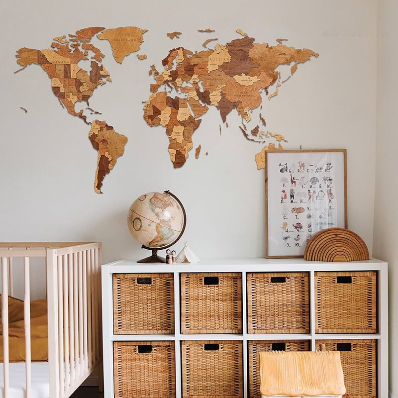 【Nature Me 好窝选品】  EWA 木质世界地图 - 墙贴/壁贴 - 木头 咖啡色