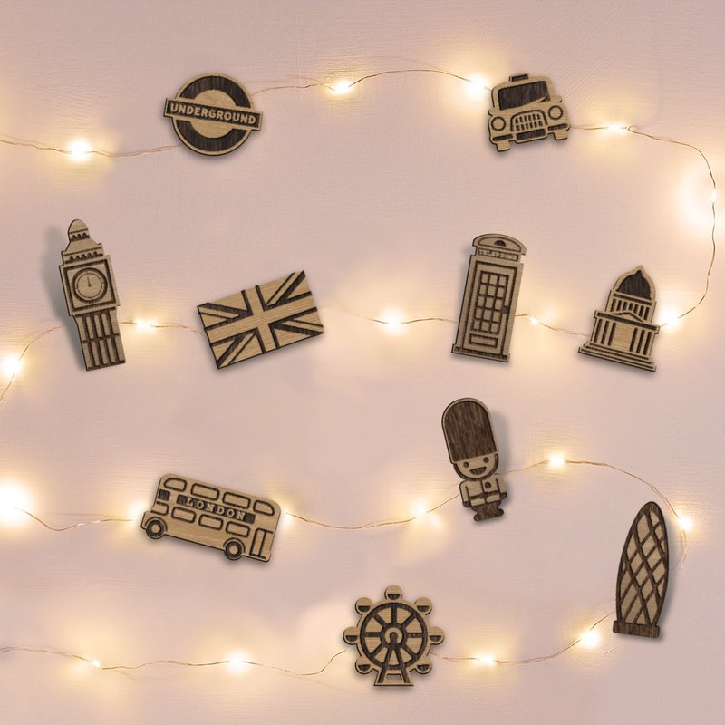 环游世界 (英国) 星空灯万用卡片组+造型木夹 - 墙贴/壁贴 - 木头 卡其色