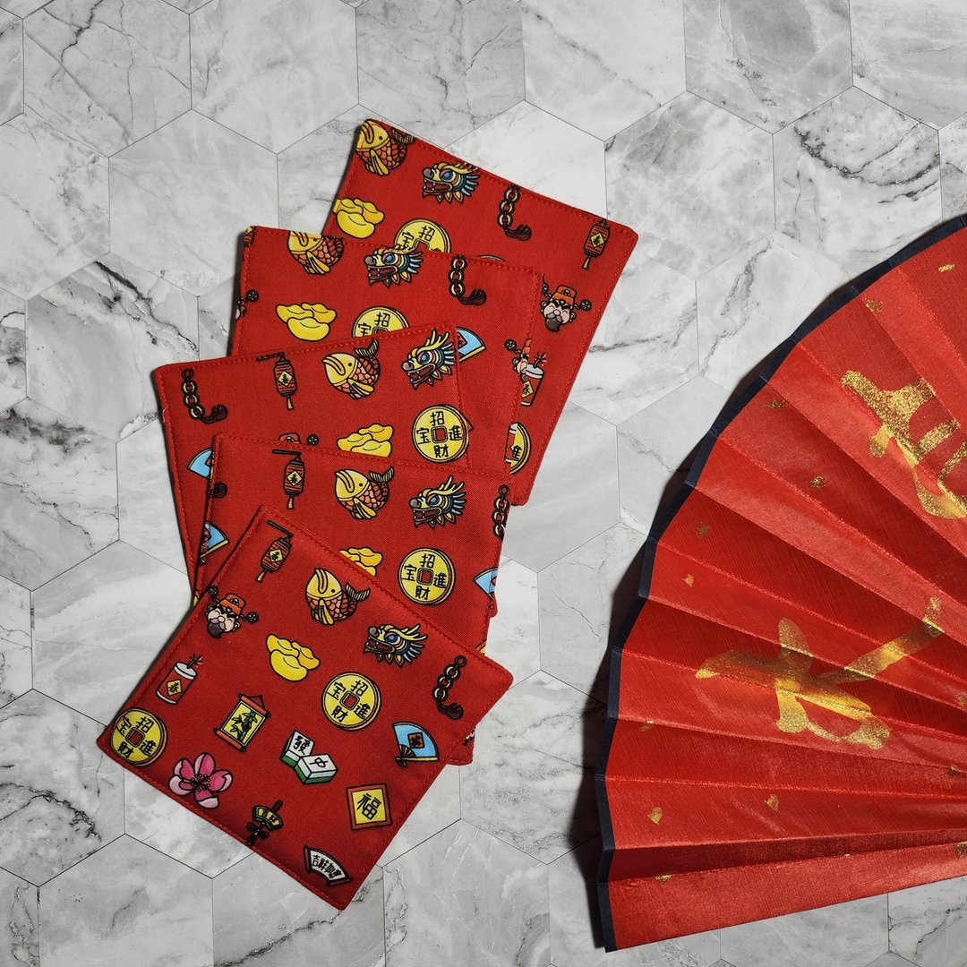 【快速出货】招财进宝杯垫 5入一组 春节仪式感 - 杯垫 - 棉．麻 