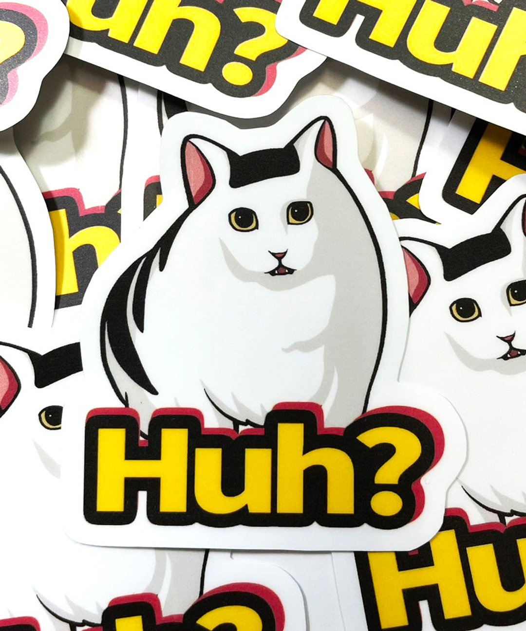 迷因贴纸  蛤蛤猫 猫咪问号 贴纸 -雾面 厚磅 超耐磨贴纸 - 贴纸 - 纸 白色