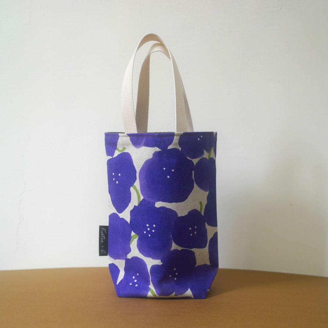环保饮料提袋/早餐袋/小物袋/散步包=日本棉布=水墨花朵=紫 - 随行杯提袋/水壶袋 - 棉 