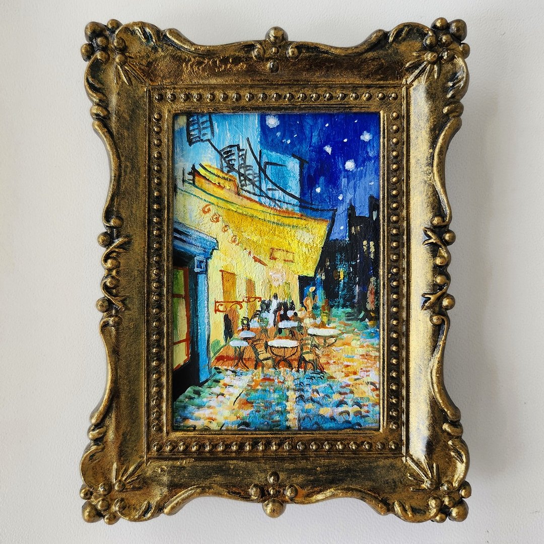 小型丙烯画梵高的 夜晚的咖啡馆露台 - 画框/相框 - 压克力 多色