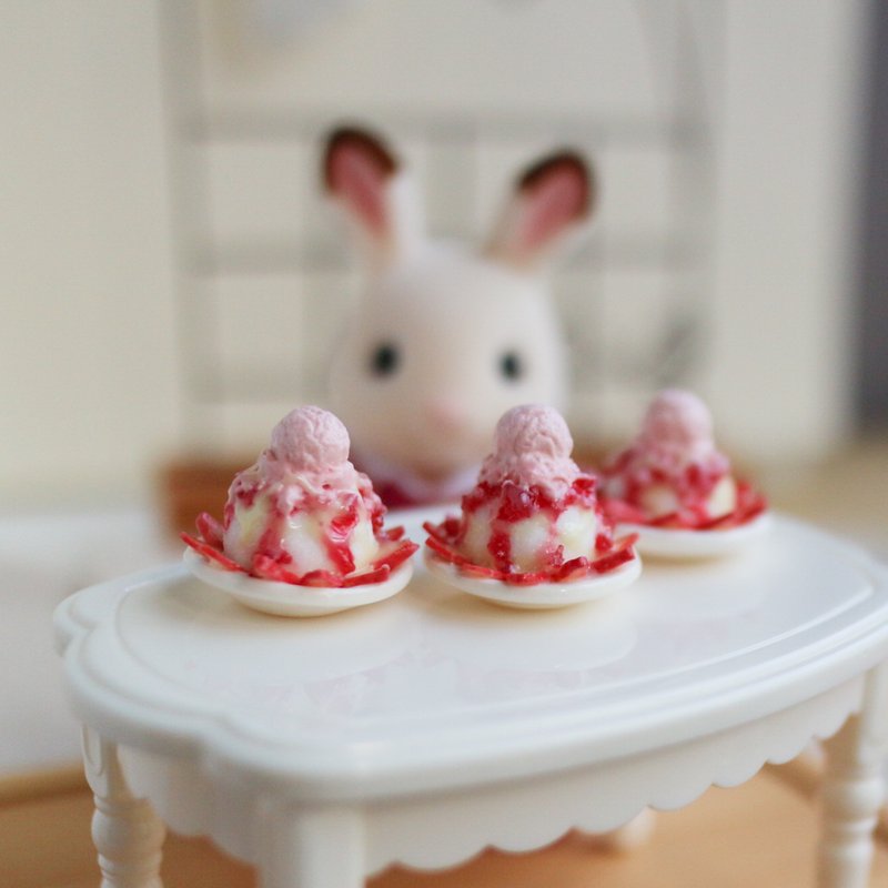 迷你冰淇淋草莓挫冰 刨冰 耳环 单支 1/12 森林家族 娃用 - 耳环/耳夹 - 粘土 粉红色