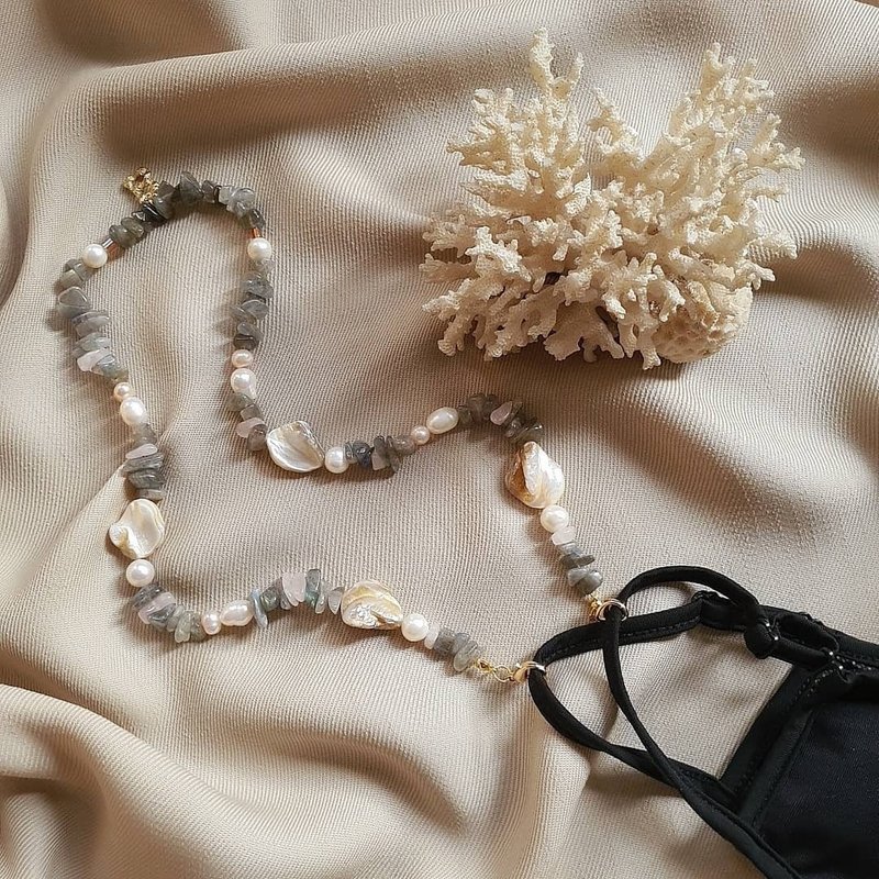 Labradorite Multi Purpose Necklace | Personalized letter |  Free Gift Wrap - 项链 - 宝石 灰色