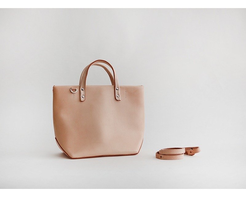 手工真皮手提包女 tote 原创单肩包复古植鞣皮斜挎包 双面把带 - 侧背包/斜挎包 - 真皮 