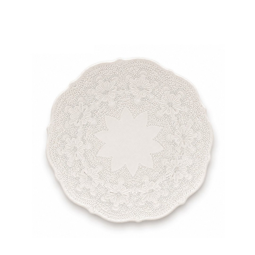 意大利 VBC casa 手工浮雕蕾丝系列 21cm 沙拉盘 米白色 - 盘子/餐盘/盘架 - 陶 白色
