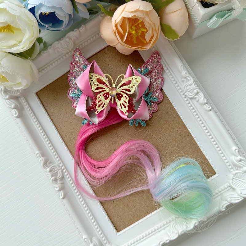 魔幻彩虹小马渐层蝴蝶结儿童发夹发饰-桃红色渐层 - 发饰 - 其他材质 粉红色