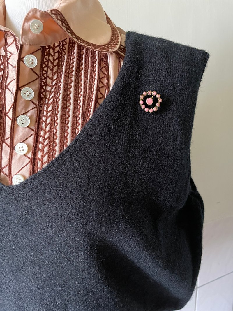 老又好古董珠宝极稀有的粉红爪镶莱茵小别针C环 B577 - 胸针 - 其他金属 金色