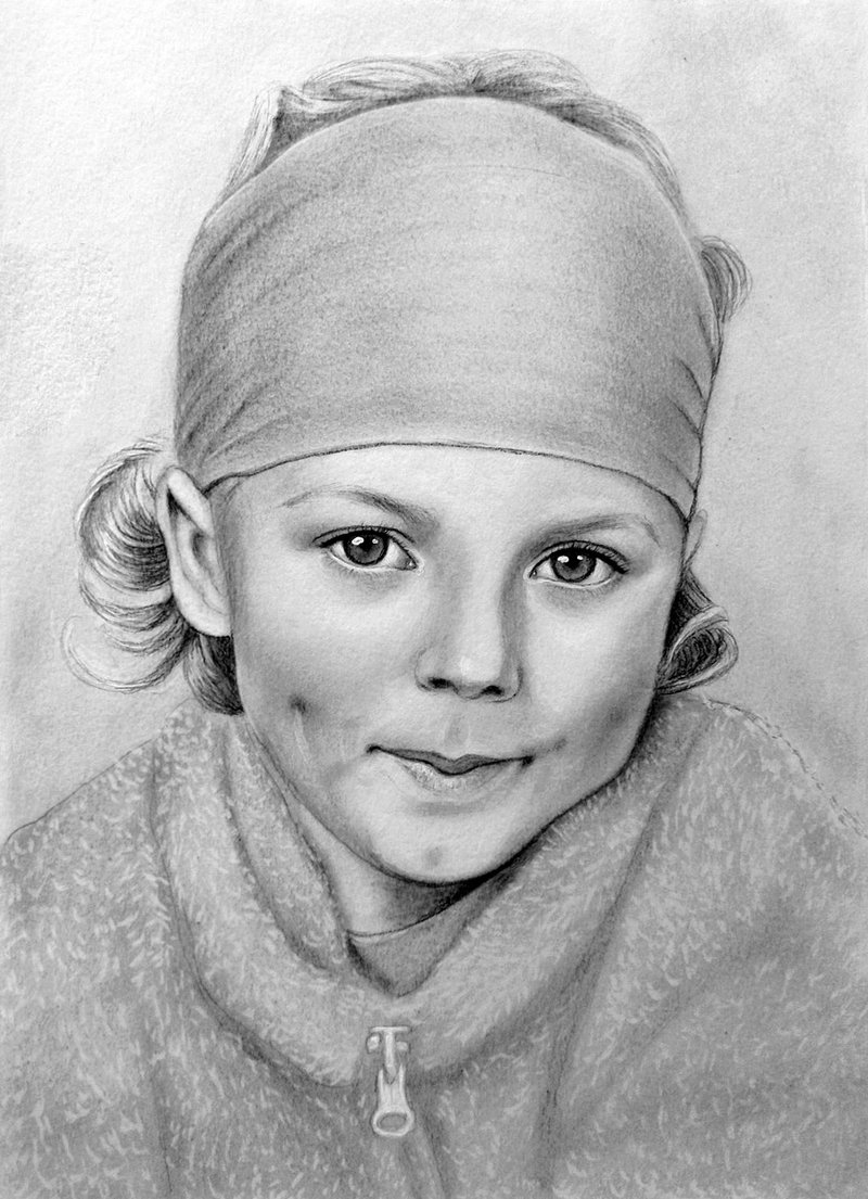 Realistic kids portrait Custom Drawing Baby  portrait from Photo Children art - 订制画像 - 纸 黑色