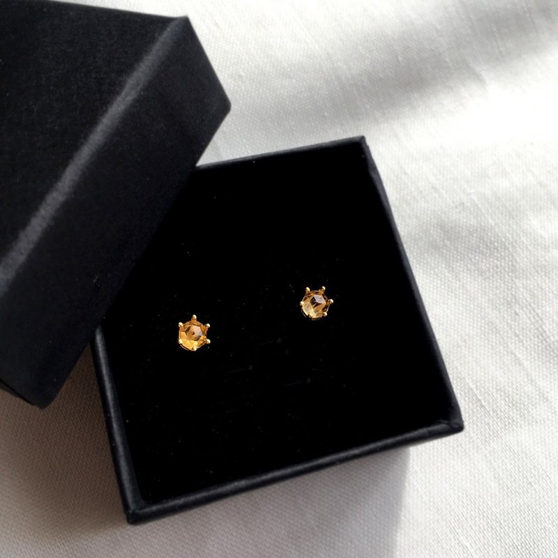 18KGP Critrine 项链、十一月生日石、精致耳环 - 耳环/耳夹 - 宝石 橘色