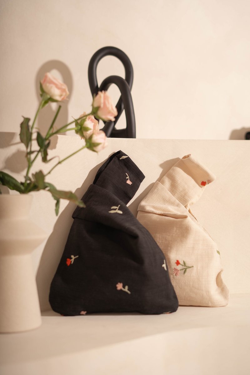 Chèrie 结袋（象牙色/黑色） - 发饰 - 棉．麻 白色