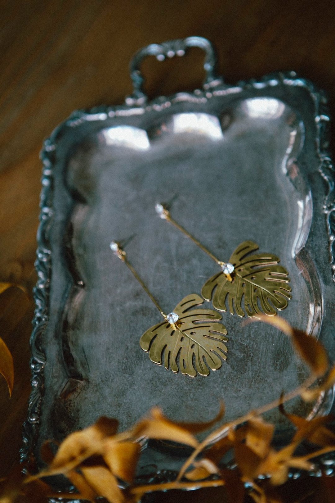 COR-DATE-棕榈叶耳环 - 耳环/耳夹 - 其他材质 金色