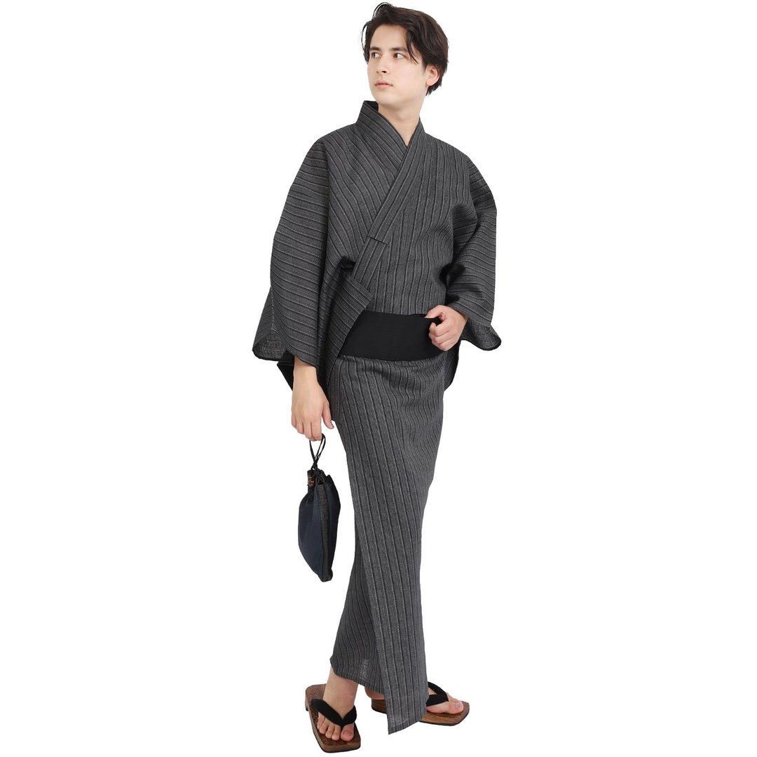 日本 和服 男 绵麻 浴衣 腰封 2 件 套组 S-LL WN13 - 其他 - 棉 灰色