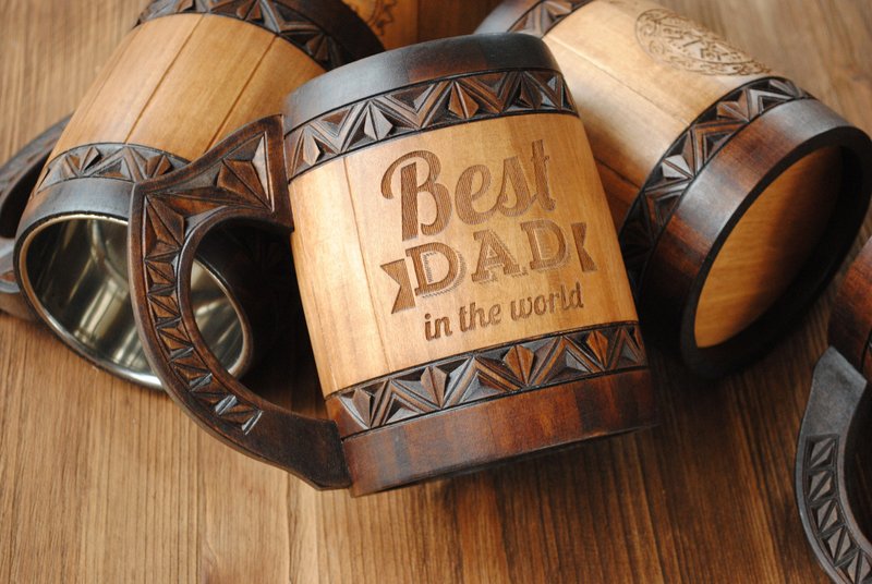 父亲节礼物 木制啤酒杯 男士个人化爸爸礼物 周年纪念礼物 - 咖啡杯/马克杯 - 木头 