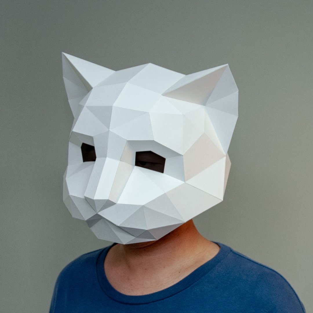 DIY手作3D纸模型摆饰 面具系列 - 猫咪面具 (大人款)(4色可选) - 玩偶/公仔 - 纸 白色