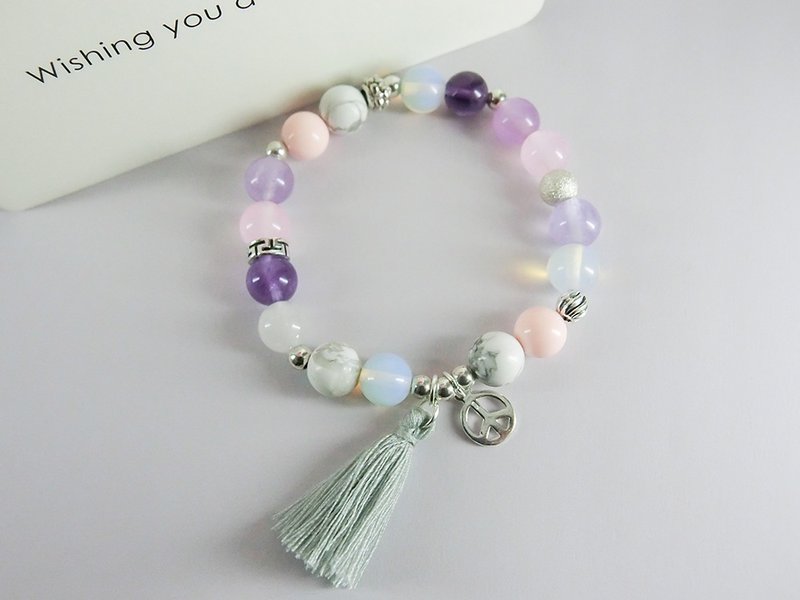 魔法的爱情天然石串珠银手链-紫粉色系-玥unicorn-925纯银 藏银 礼物 朋友 闺蜜 生日 - 手链/手环 - 宝石 紫色