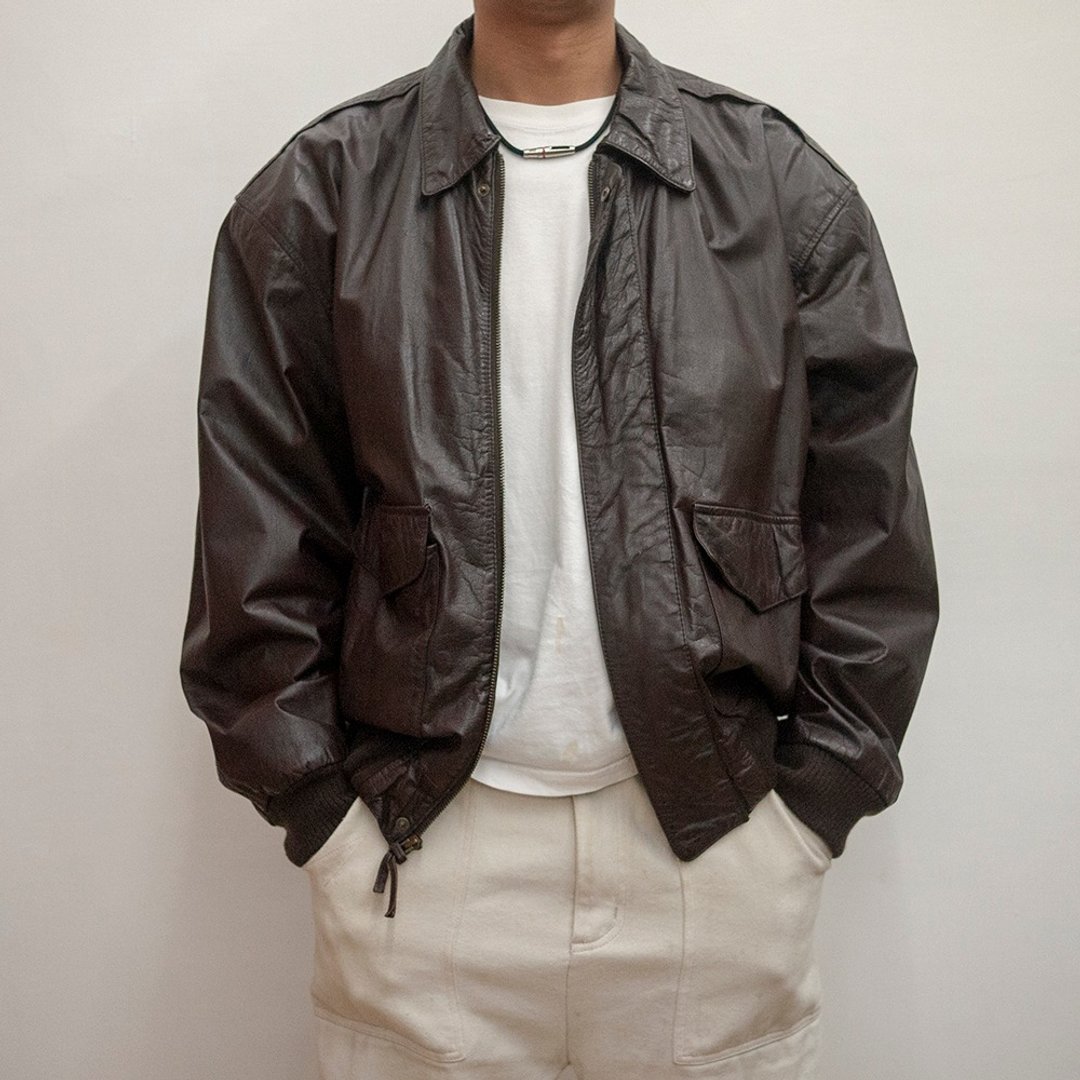 American Born Air Force Flight Jacket Type A2 空军 皮衣 古着 - 男装外套 - 真皮 咖啡色