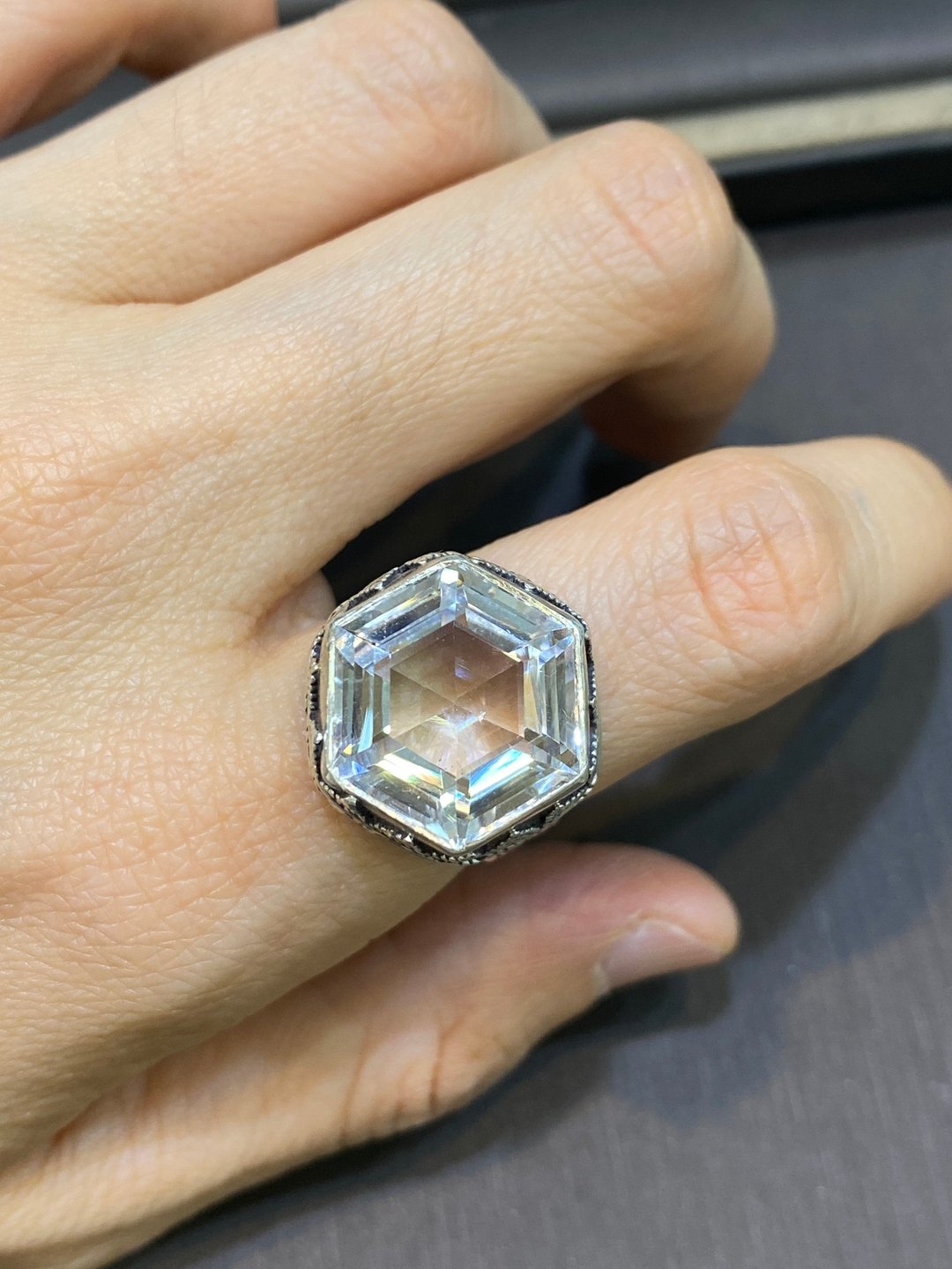 天然 喜马拉雅 白水晶 戒指 尼泊尔 手工制 925纯银 - 戒指 - 水晶 