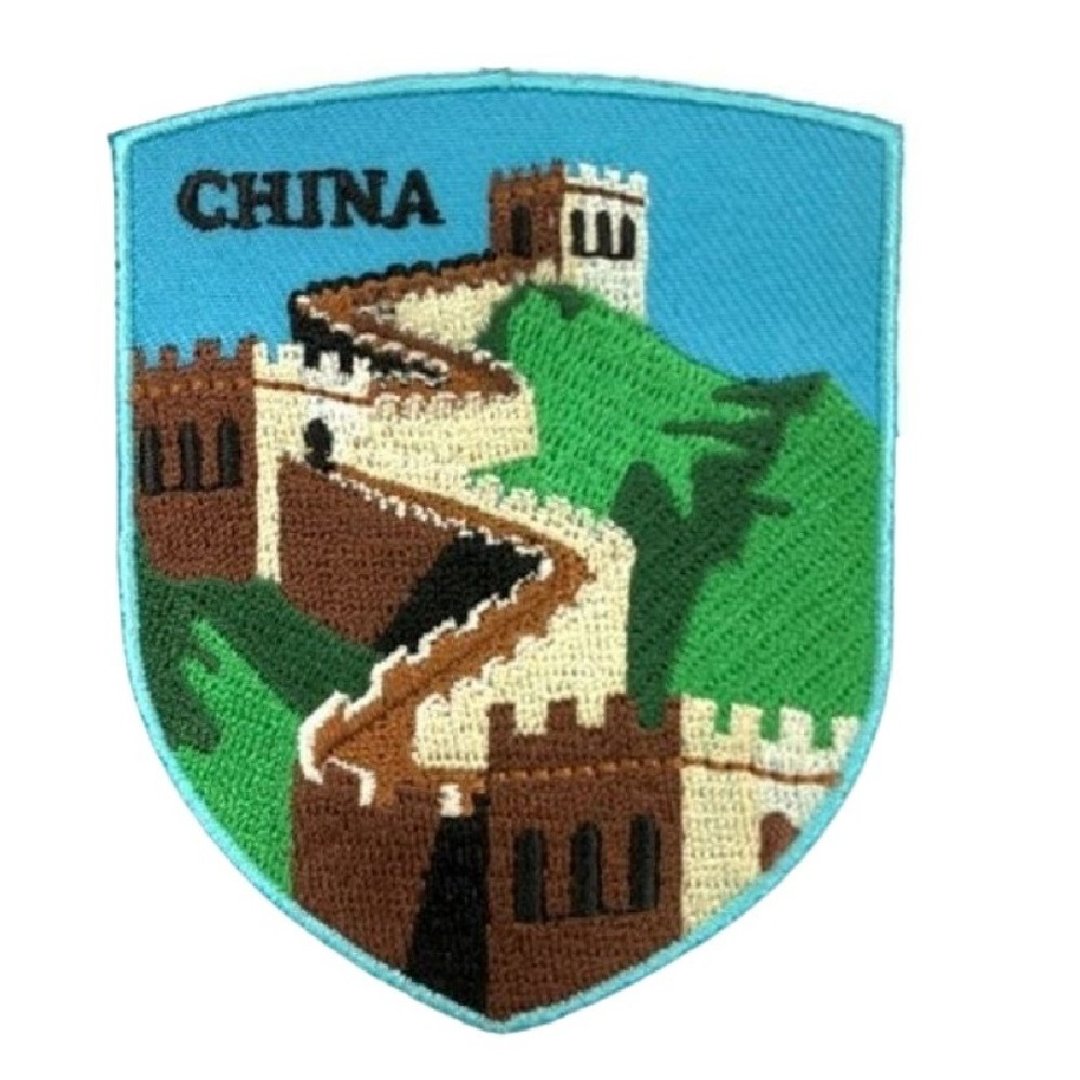 中国 万里长城 地标皮夹 皮包 手机 刺绣贴布 电绣贴 背胶补丁 背 - 徽章/别针 - 绣线 多色