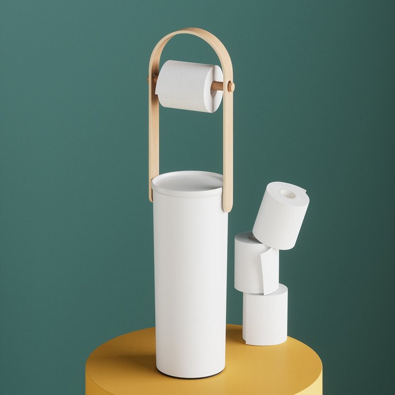 【Umbra】Bellwood立式卷筒卫生纸架+收纳桶(云朵白) - 卫浴用品 - 塑料 白色
