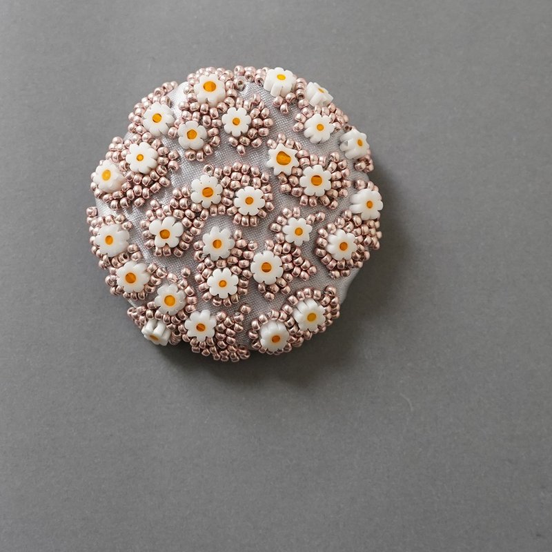 裂纹胸针 2 件超大串珠刺绣胸针银粉红花朵独特独一无二圣诞节 - 胸针 - 玻璃 粉红色