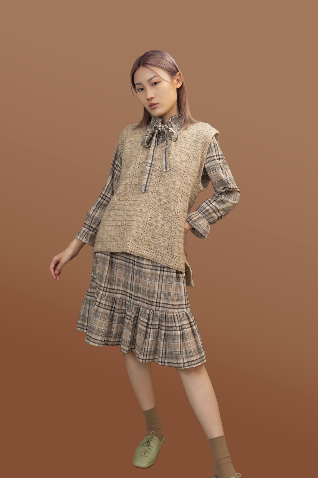 秋冬百搭新品 毛衣针织衫马甲背心松阔 手工鈎针编织女装田园风 - 女装针织衫/毛衣 - 羊毛 卡其色