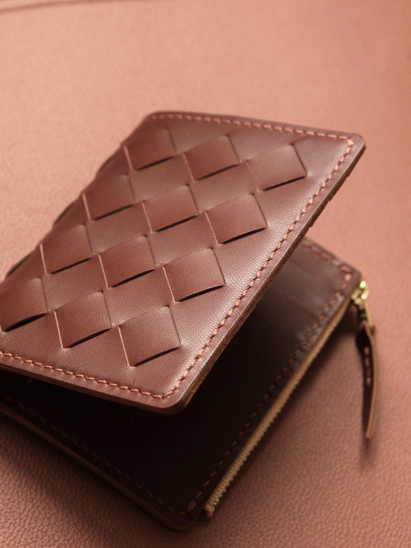 大编织皮革钱包 竖款拉链袋短夹 头层羊皮银包 定制刻字 手作礼物 - 皮夹/钱包 - 真皮 