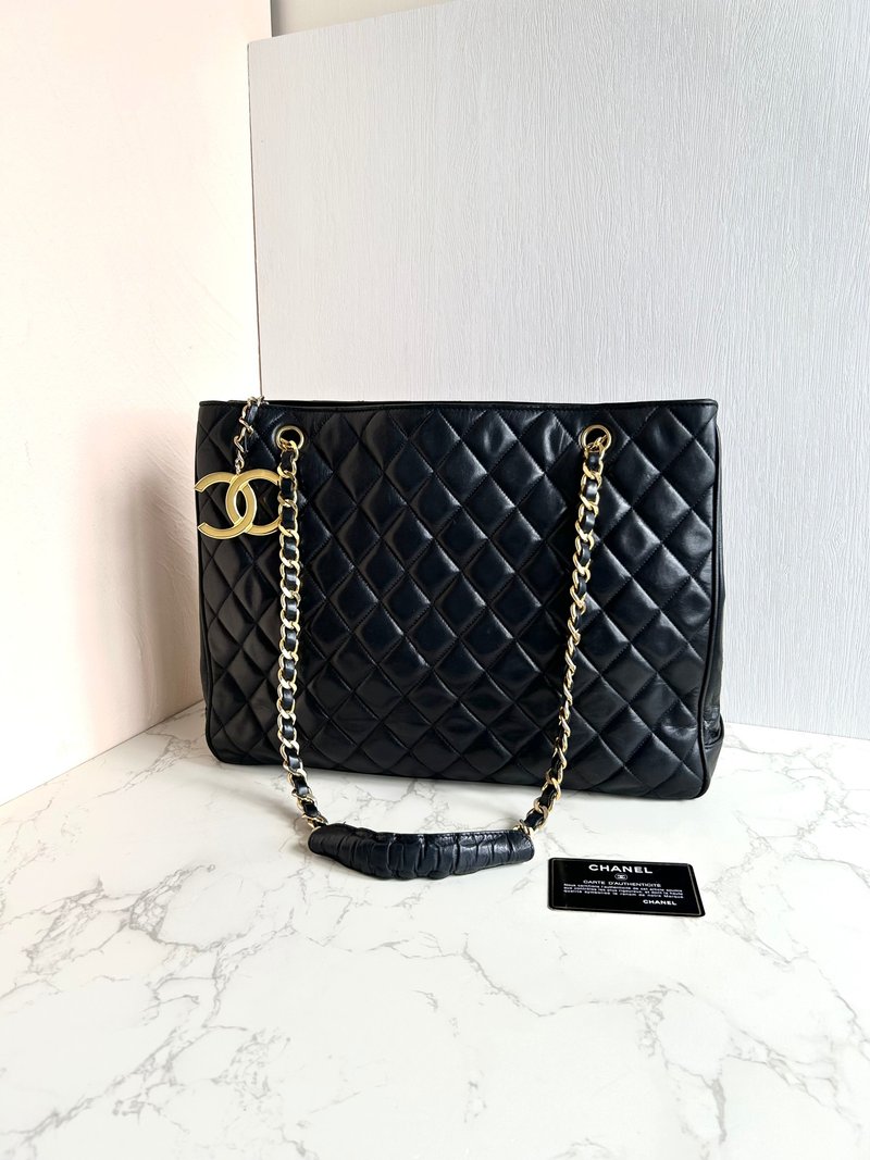 绝版中古包 Chanel 黑色经典托特包 单肩包 侧背包 古董包 复古包 - 侧背包/斜挎包 - 真皮 黑色