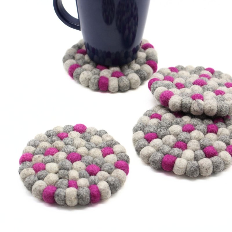 手工多色羊毛毡隔热茶桌垫 - 杯垫 - 羊毛 多色