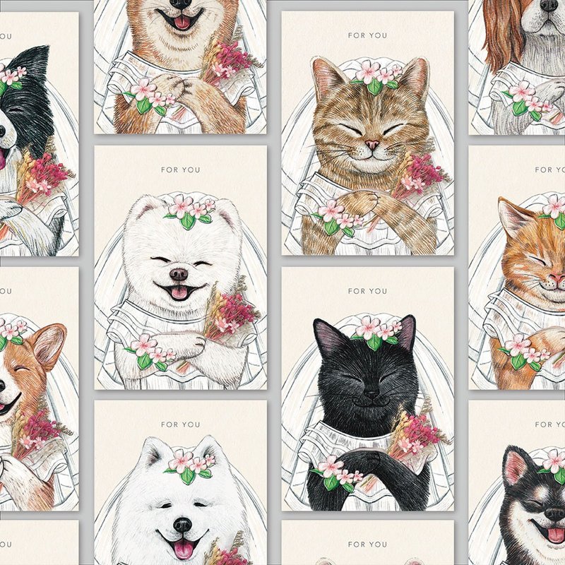 【婚纱款】动物插画卡片_温馨手绘/干燥花/万用卡 - 卡片/明信片 - 纸 白色