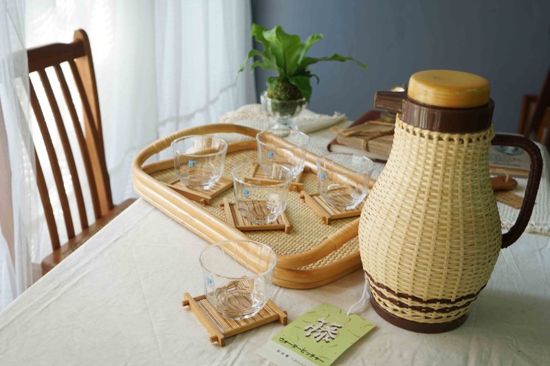 日本杂货-夏日藤编水壶茶杯杯垫托盘组-菲律宾制-全新品 - 茶具/茶杯 - 其他材质 卡其色
