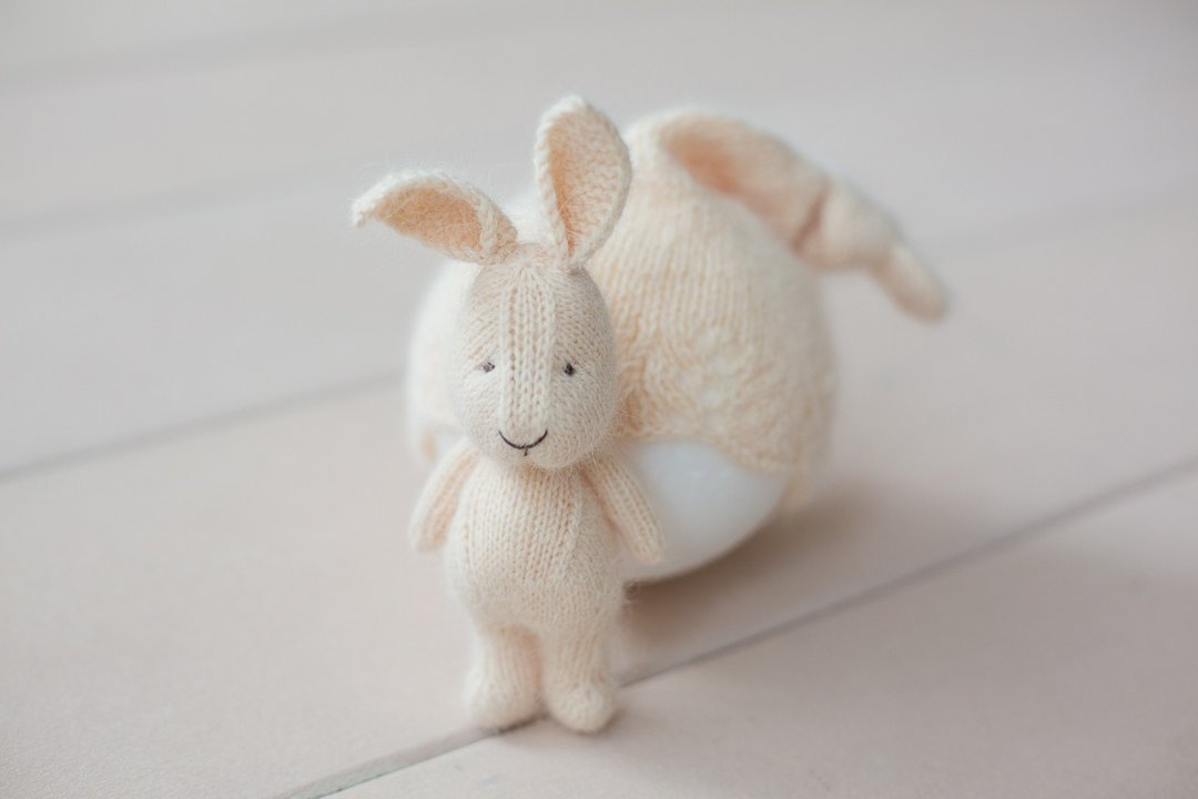 Newborn photography set, knot sleepy hat and toy bunny, knit baby photo props. - 其他 - 其他材质 多色