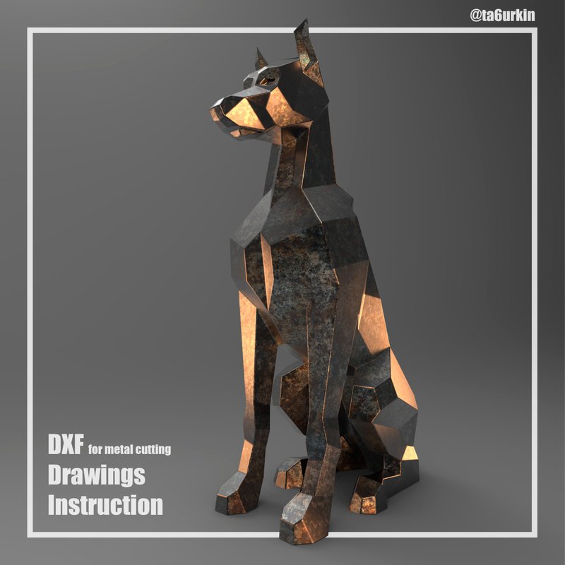Sheet Metal Template Doberman Sitting Project (dxf, PDF) - 图文模板设计 - 其他材质 