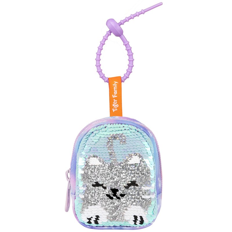 迷你小书包 零钱包吊饰-云朵小猫 翻转变色亮片设计 - 零钱包 - 聚酯纤维 蓝色