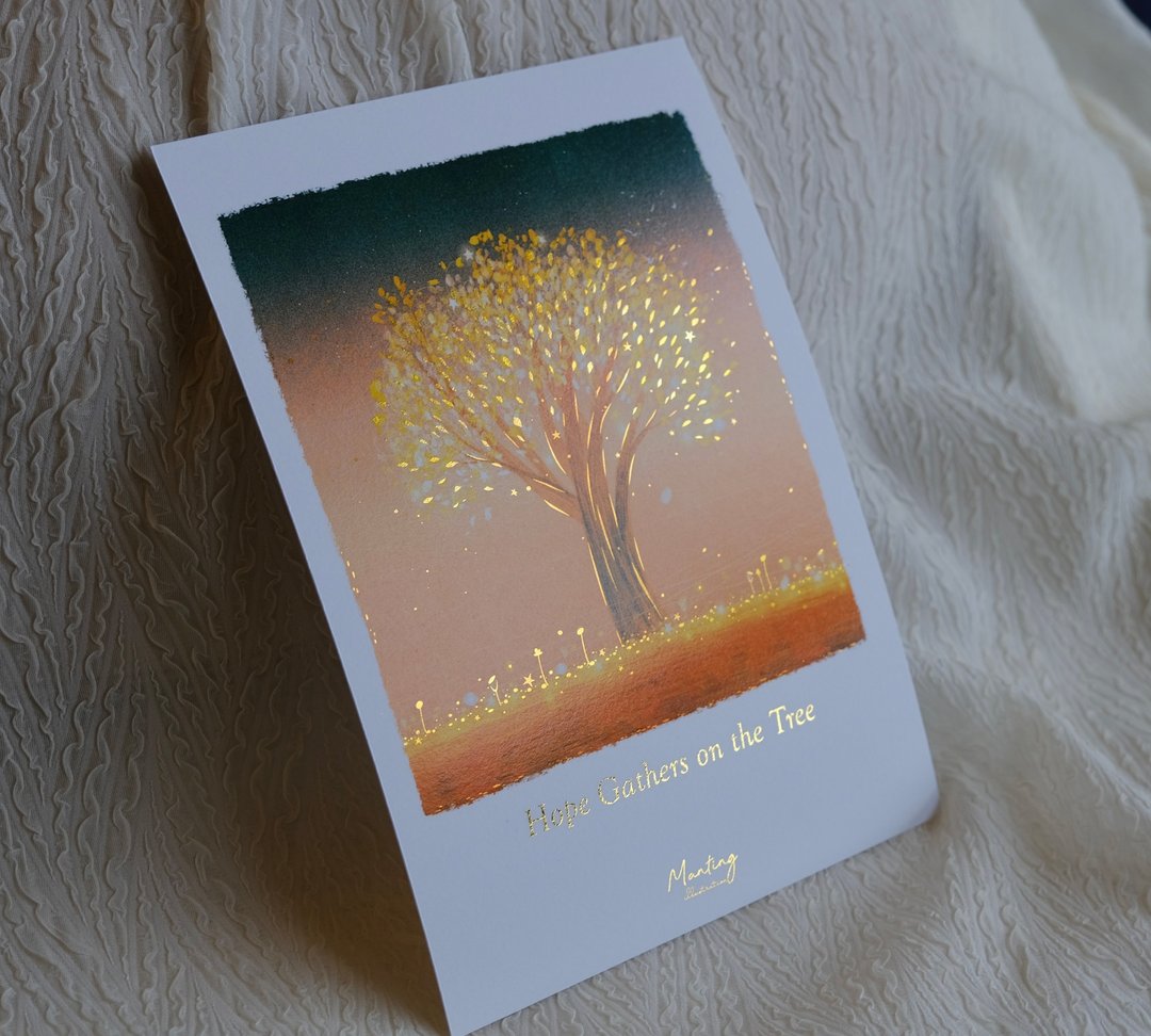 烫金画卡 15x21cm - 希望在树上汇集 Hope gathers on the tree - 卡片/明信片 - 纸 
