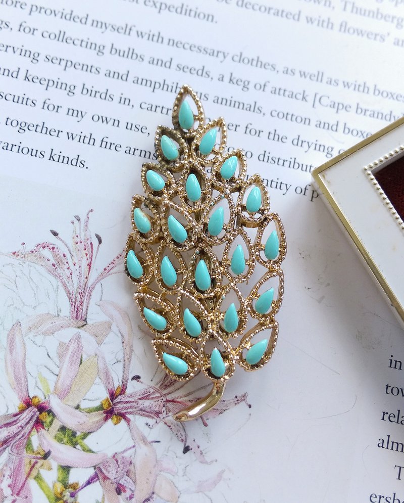 Vintage Jewelry 西洋古董饰品 GERRYS  开屏水滴叶子 别针 - 徽章/别针 - 其他金属 金色