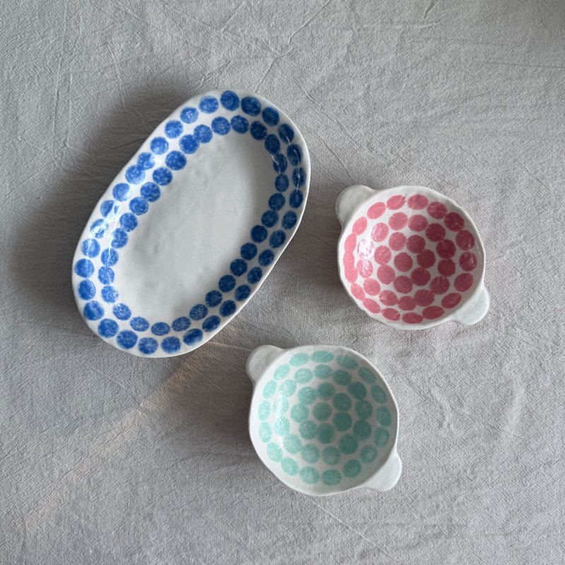 手绘圆点双耳盘及长盘/圆影系列 - 浅碟/小碟子 - 陶 
