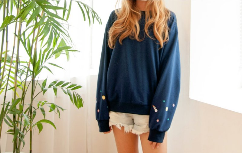 Dear My Universe 大学T - 海军蓝 - 女装上衣 - 棉．麻 蓝色