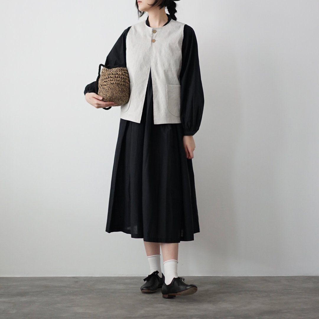 Sensaicha Checked Linen Vest - 女装背心 - 棉 银色