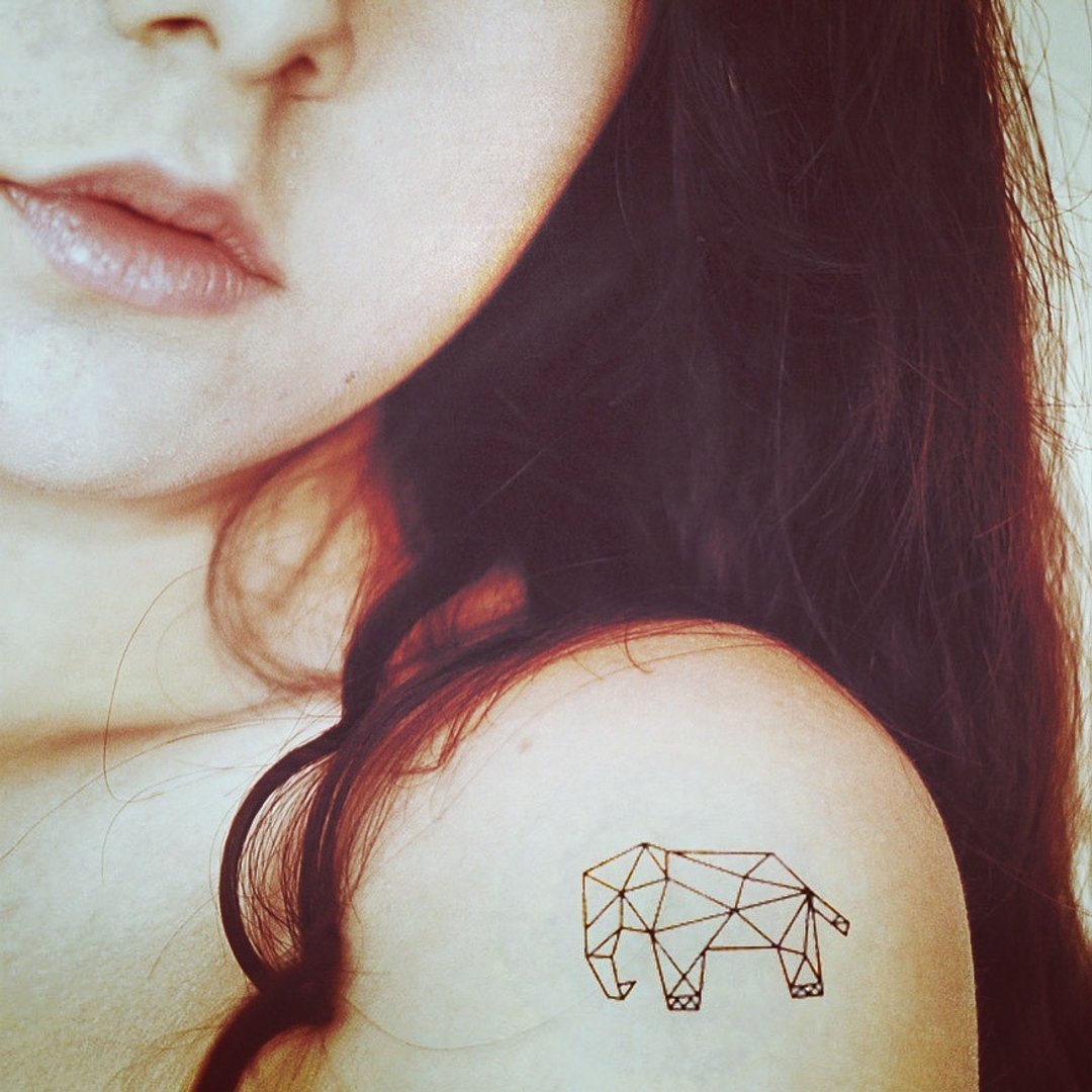 OhMyTat 几何大象 Geometric Elephant 刺青图案纹身贴纸 (2 张) - 纹身贴 - 纸 黑色