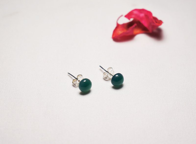 Natural stone 天然石系列- 墨翠 -925银耳针 - 耳环/耳夹 - 石头 绿色